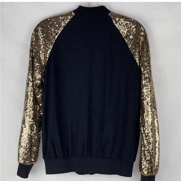 ✅Xhiliration gold sequin zip bomber sweatshirt / black/ front pockets/ NWOT  🖤💛 - Picture 4 of 15